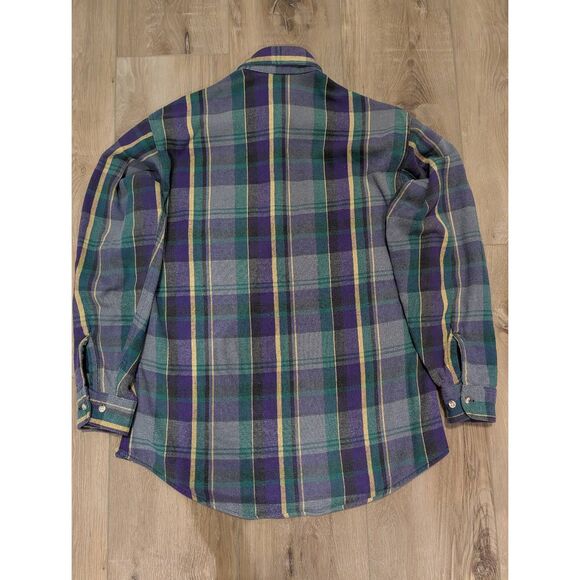 Vintage St. John's Bay Flannel Men's Large Tall LT USA Made Purple Green Plaid - Picture 3 of 14